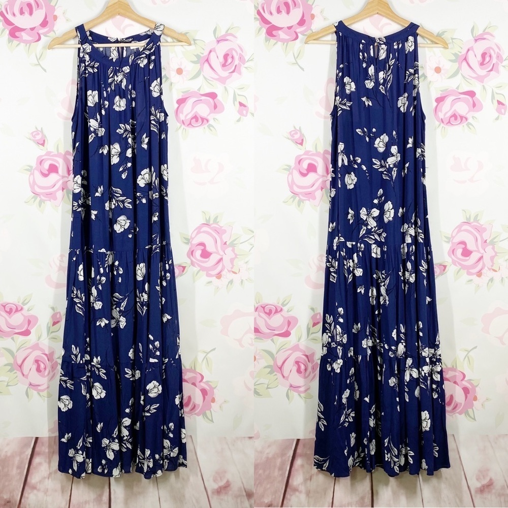 NEW Ripe Maternity Pippa Peasant Navy Floral Maxi Dress S